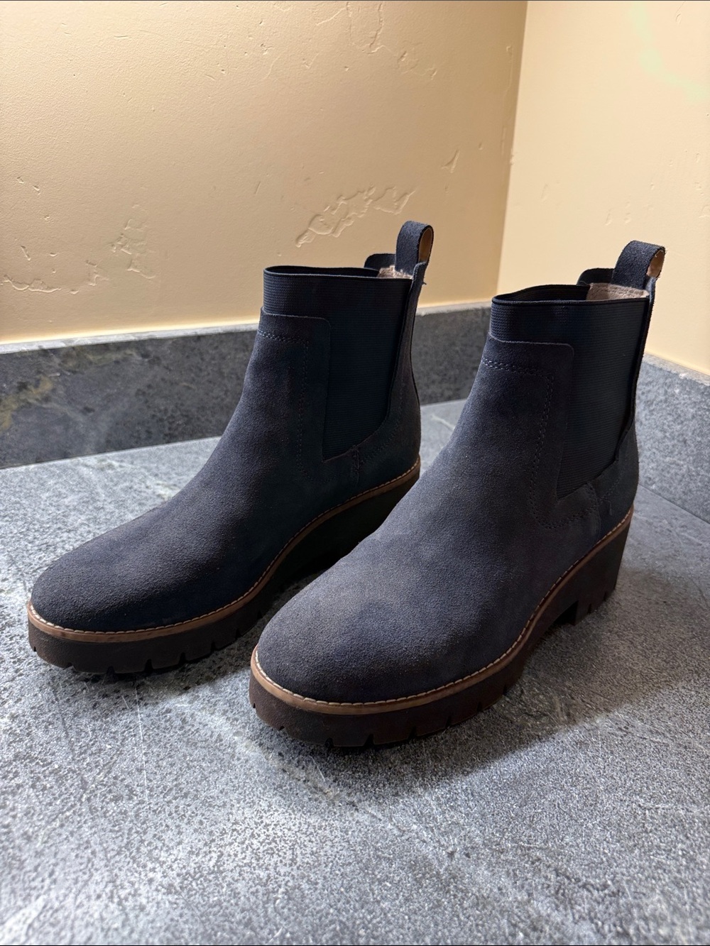 Blondo Navy Suede Chelsea Booties with Lug Sole